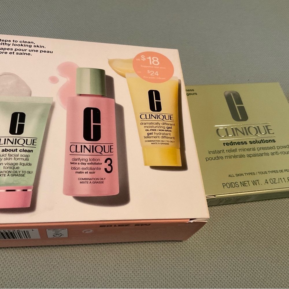 Clinique Travel Skincare Trio and Redness Solutions Pressed Powder New
